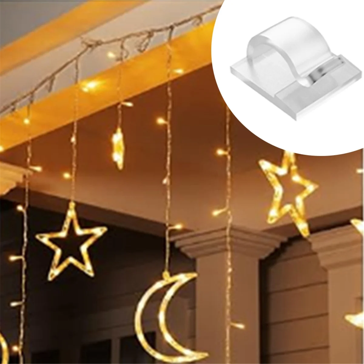 Hooks for Outdoor String Lights Clips 15 Pack Clips Clear Light Hook with 15 Waterproof Adhesive Backing