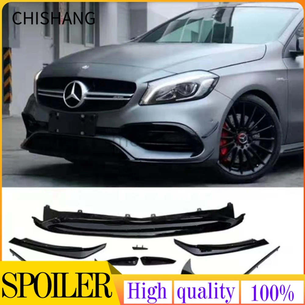 

For Benz W176 A200 A250 A45 AMG Hatchback Sport 2016-2018 Gloss Black Front Bumper Lip Spoiler Splitters Canards Vents 8Pcs