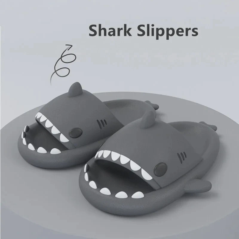 Summer Men Shark Sandals Outdoor Adults Non-slip Slippers Couple Soft Bathroom EVA Slides Male 2024 Cute Solid Color Flip Flops