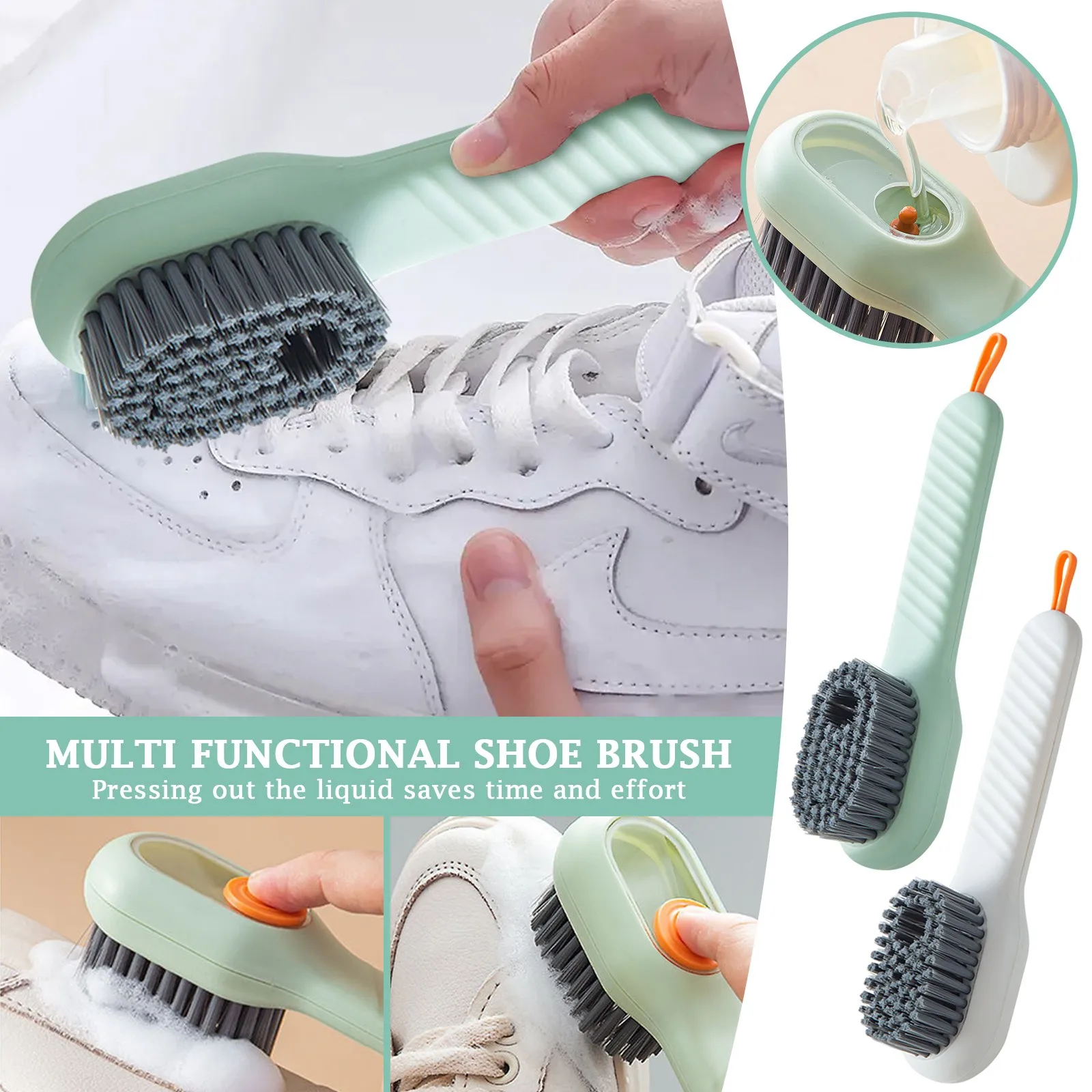 Multifunction Cleaning Shoe Brush With Hooks Soft Automatic Liquid Shoe Brush Long Handle Clothes Soap Brush Clean Tool