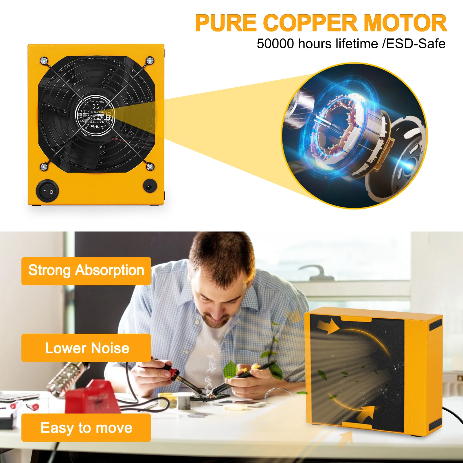 NEWACALOX 30W Soldering Fan Smoke Absorber DIY Working Fan with 2PC Filter Sponge EU/US 12V Welding Fume Extractor for Soldering