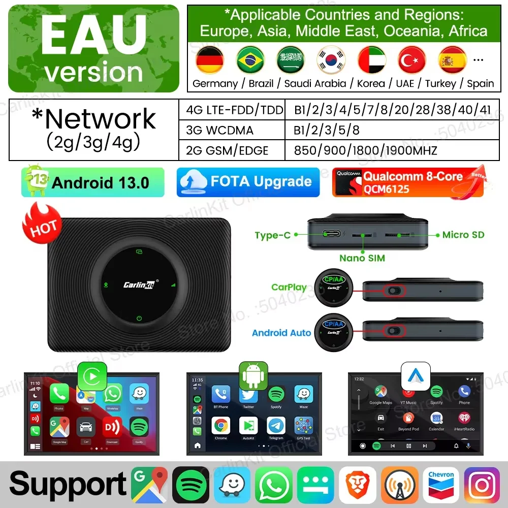 Android 13 CarlinKit Android Auto Draadloze CarPlay AI TV Box QCM6125 8-Core Split Screen 64G 128G Voor Netflix YouTube Play Store