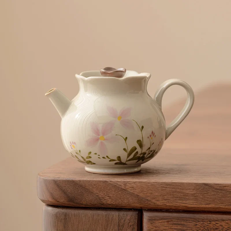 180ML Plant Ash Small Daisy Teapot To Make Tea, Household Flower Bud Pot, Chinese Ceramic Kung Fu Tea Set, Tea Maker with Lid