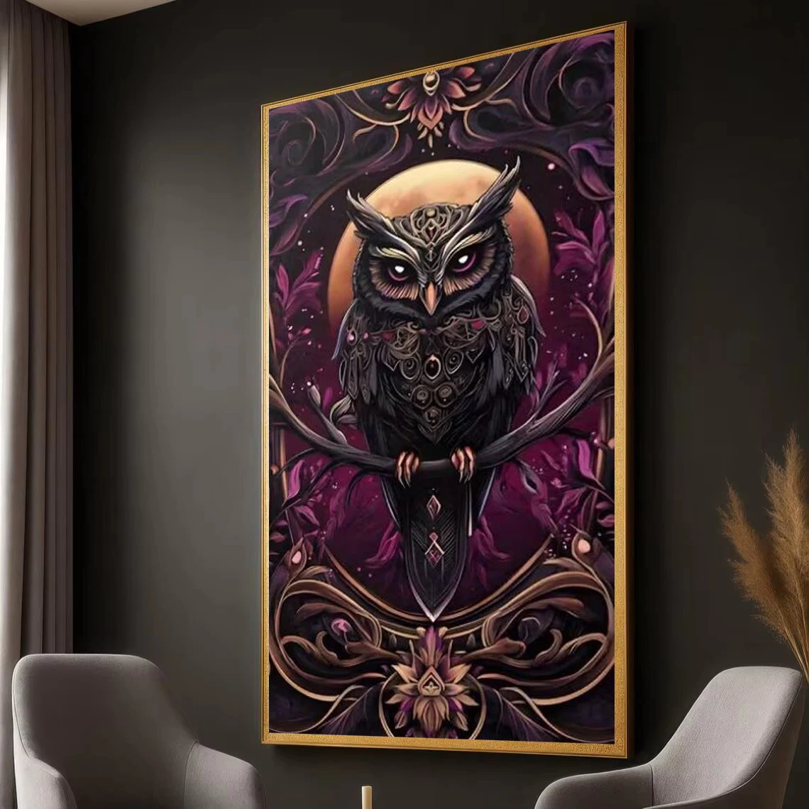 

Набор для вышивания алмазной мозаикой «Готическая ночная сова и цветочные узоры», большой размер, полная квадратная/круглая алмазная вышивка, DIY декор для дома.