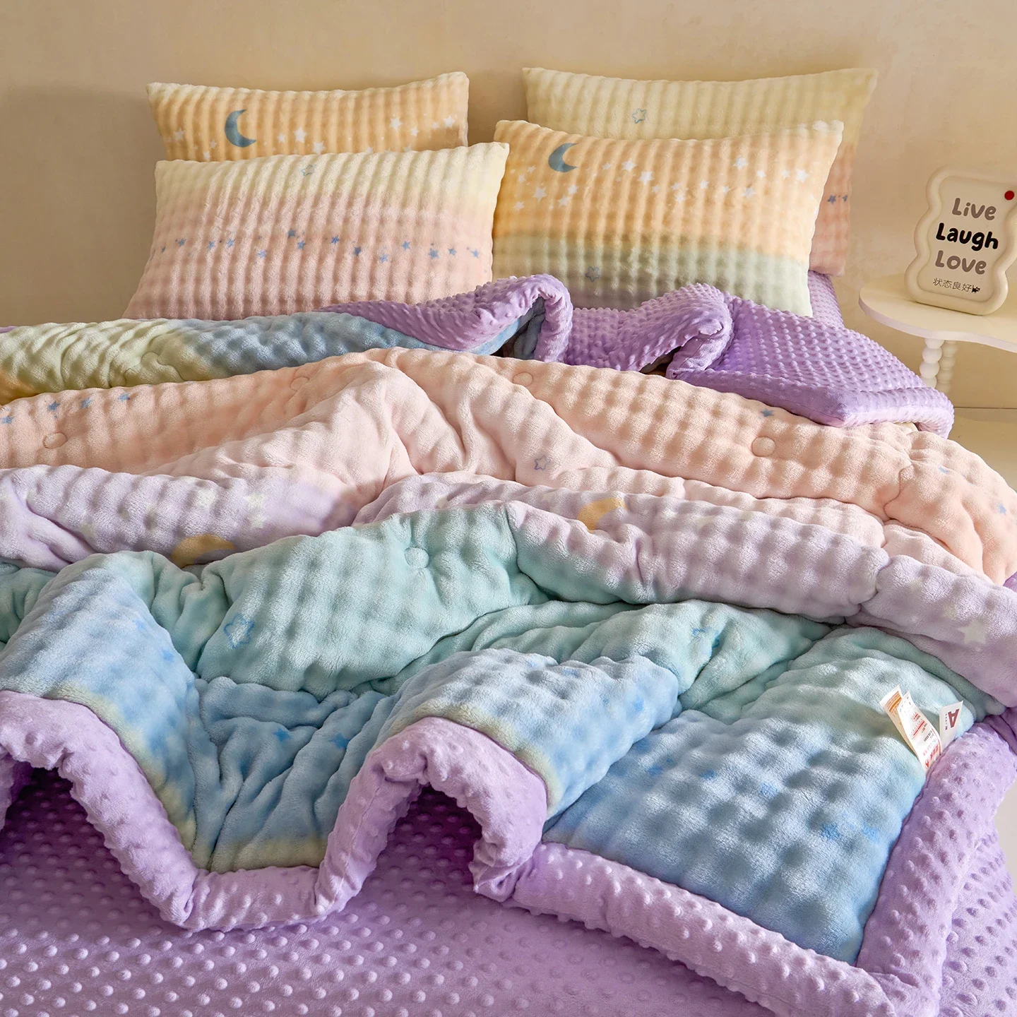 Thick Warm Rainbow Minky Dot Fleece Blanket for Bed Double-Sided Velvet Autumn Winter Quilt Single Double Bed Soft Plush Blanket
