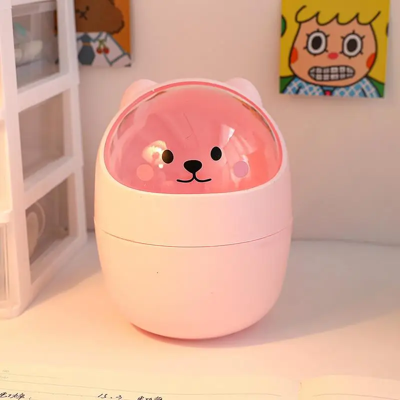 Cute Desktop Trash Can Animal Design Tiny Tabletop Wastebasket Funny With Shake Lid Decorative Desktop Trash Can With Lid