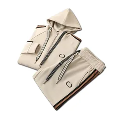 Light luxury European hooded casual sports suit men's autumn and winter slim men's and women's jacket sweatpants