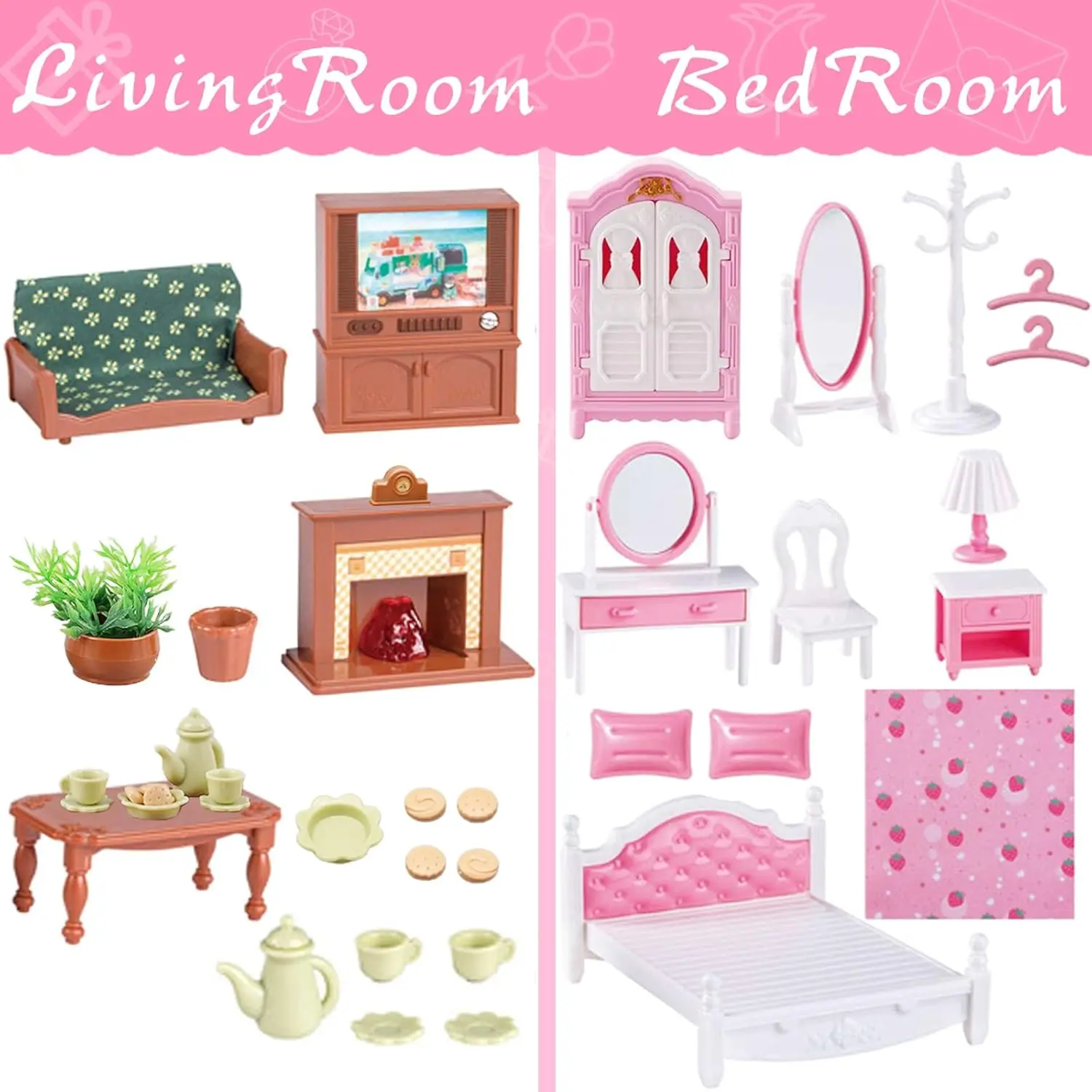 Dollhouse Furniture Mini Doll House Furniture Accessories Set Kitchen & Bathroom Toy Educational Pretend Play Toys for Toddler