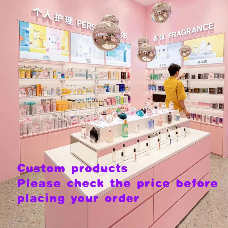 custom.pink Factory Customize Beauty Shop Wooden Shelves Perfume Interior Design Display Rack Cabinet