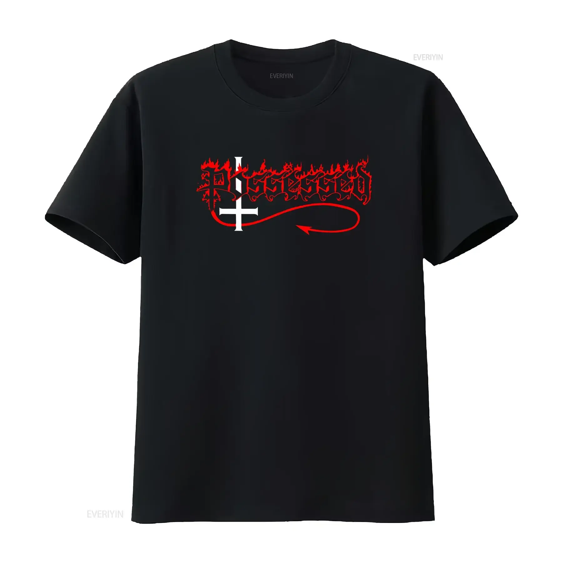 Possessed Seven Churches Album Cotton T Shirt by Larry LaLonde Daniel Gonzalez Bold Red White Gothic Cross Design vintage