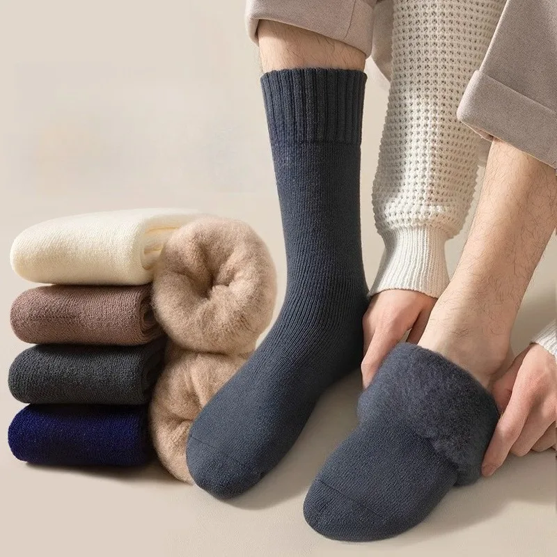 

Winter Cotton Socks Provide Long-lasting Warmth for Men, with Thick Solid Color Snow Socks and Mid Tube Socks To Prevent Cold