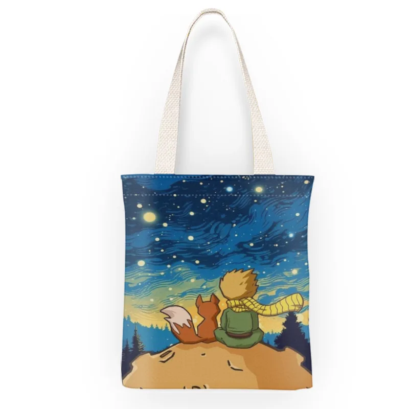 Star Air Little Prince cartoon canvas  Fox Rose portable file  Tote  Student books portable storage shopping bag