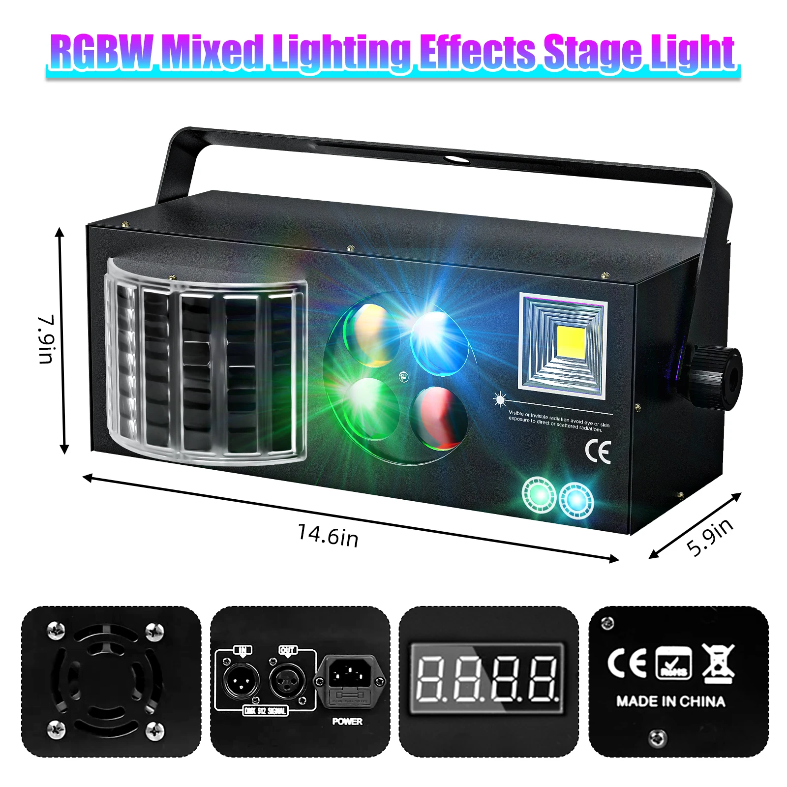 U'King 60W RGBW LED 4 IN 1 Stage Effect Lighting Laser Pattern Strobe Light with Remote Control for DJ Disco Show Concert Party