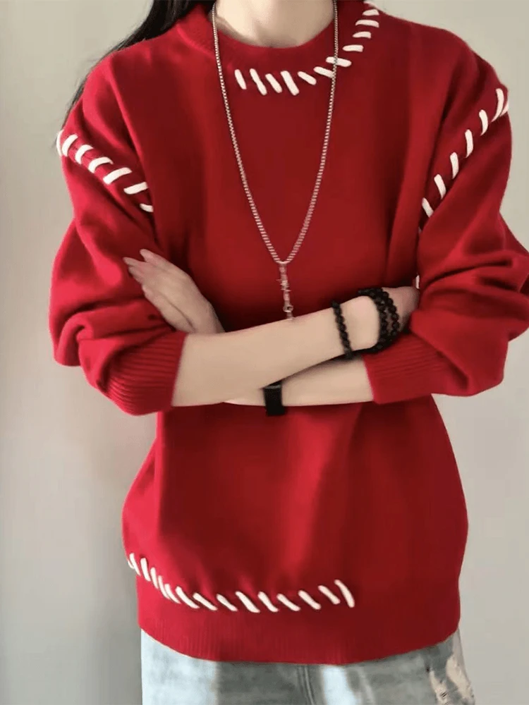 

Мужской вязаный свитер Cleanfit, круглый дизайн Ne сращивания, повседневный длинный свек, осенне-зимний модный красный свитер Luy Year