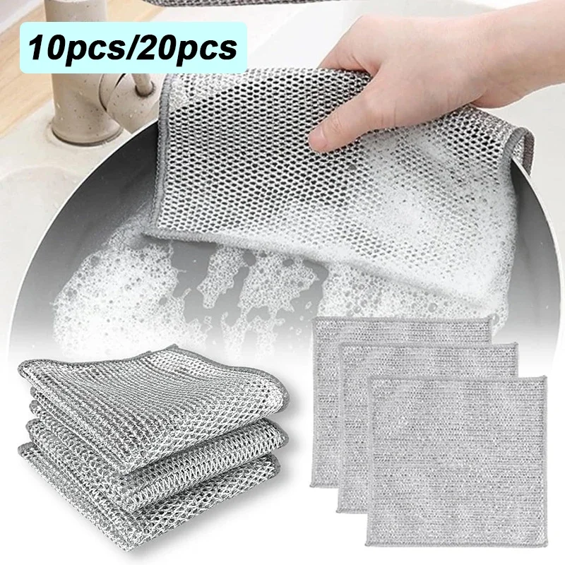 Rust Removal Cleaning Cloth Kitchen Magic Dishwashing Towel Metal Steel Wire Cleaning Rag Microwave Stove Clean Tools Dish Cloth