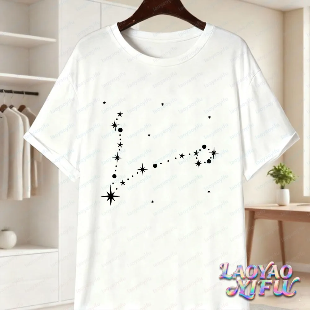 Stunning Pisces Constellation Star Art Unisex Cotton Shirt Trend Astrology Streetwear Summer Casual Retro Clothes for Women Men