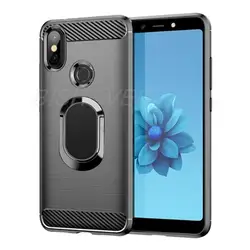 Soft Silicone Carbon Fiber Brushed Shockproof Case For Xiaomi Mi A2 Lite Redmi 6 Pro Ring Holder Stand Protective Cover
