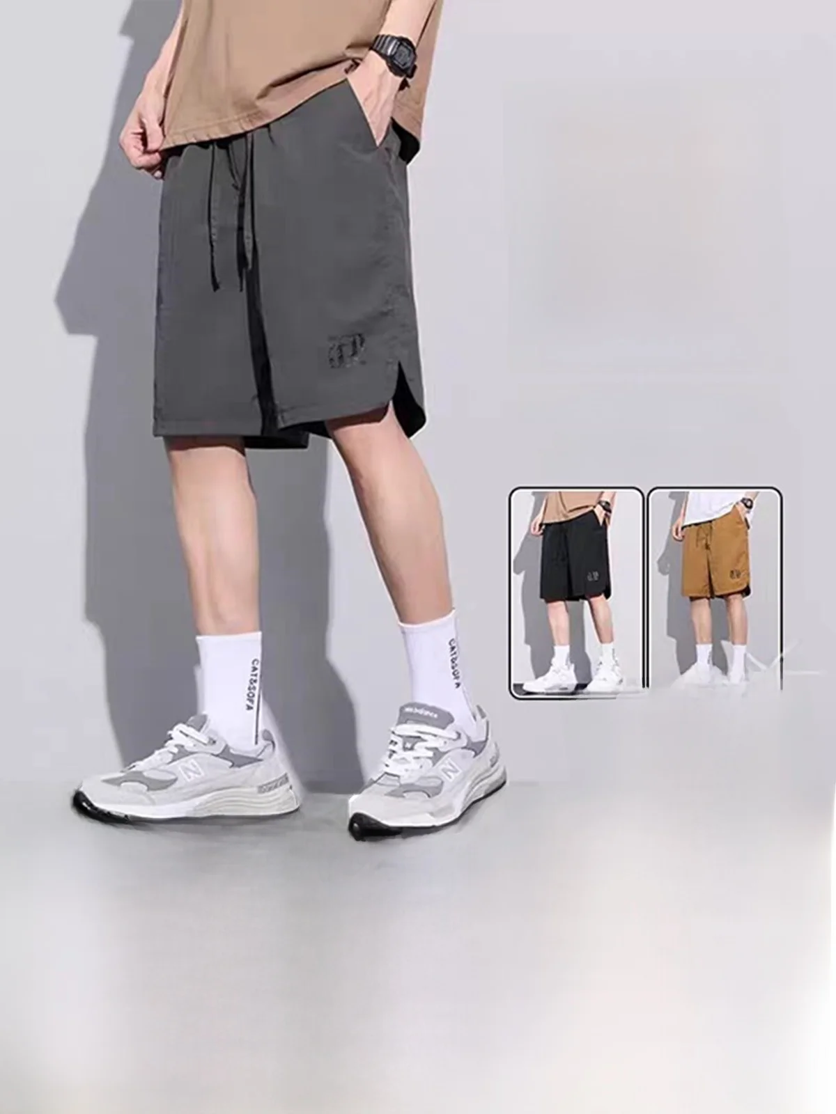 Ice Silk Men's Shorts Summer Thin Loose Breathable Quick Dry Casual Five-Quarter Pants Trendy Polyester Fiber Straight Leg