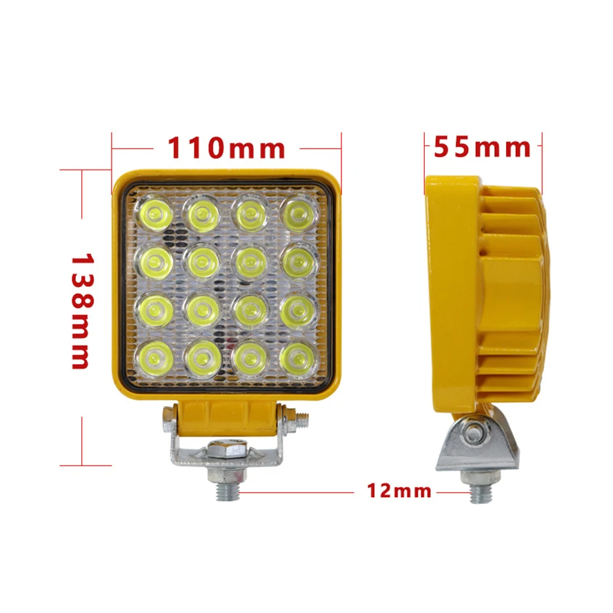 2 Pieces 4inch Square 48W Led Work Light White Beam 16x3W Worklamp for Excavator Engineering Truck Shovel Bulldozer 4x4 12V 24V