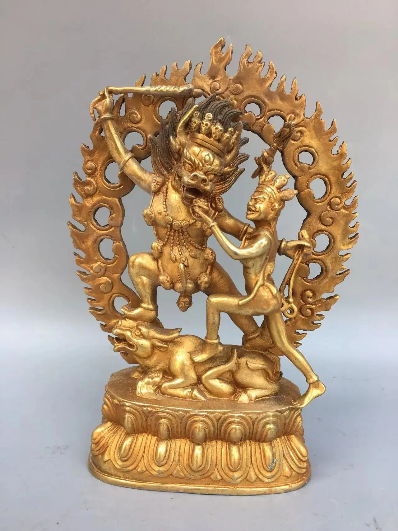 Old copper hand-made taurus Buddha statue,Free shipping