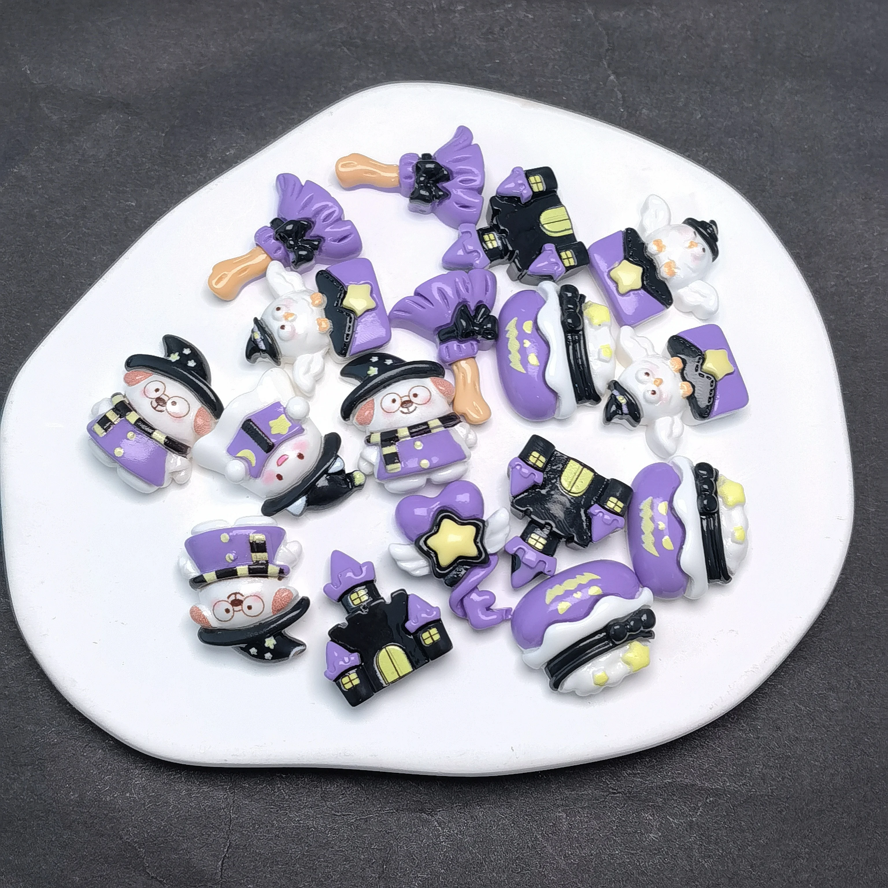 Kawaii Halloween Ghost Broom Candy Bag Resin Flatback Cabochon Scrapbooking Fit Headwear Accessories Phone Decoration