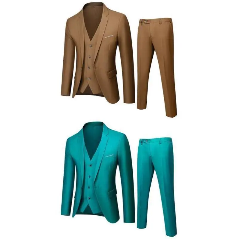 

Casual Men's Suiting Set Thiened Special Wide Youth Faion Spring Seven Sve Double Breasted Pure Color Busin Wear