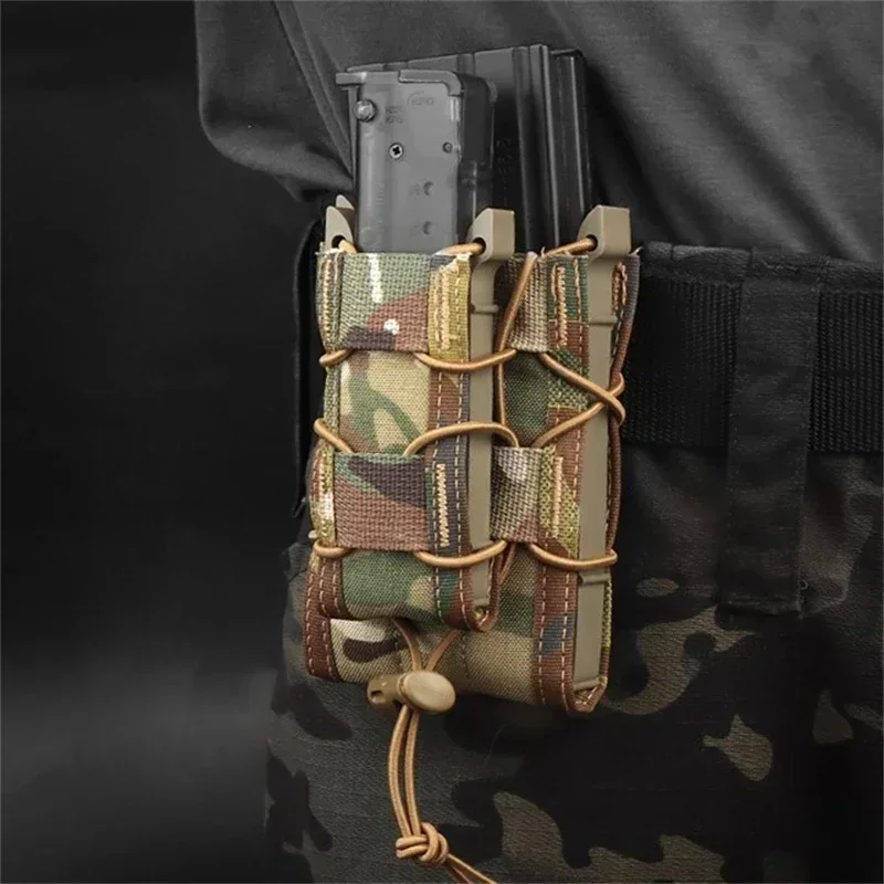 ERQYGRA Tactical Molle Tiger Type 5.56 9mm Magazine Pouch Double Rifle Pistol Mag 2-Layer Holder Belt Fast Attach Set Waist Bag