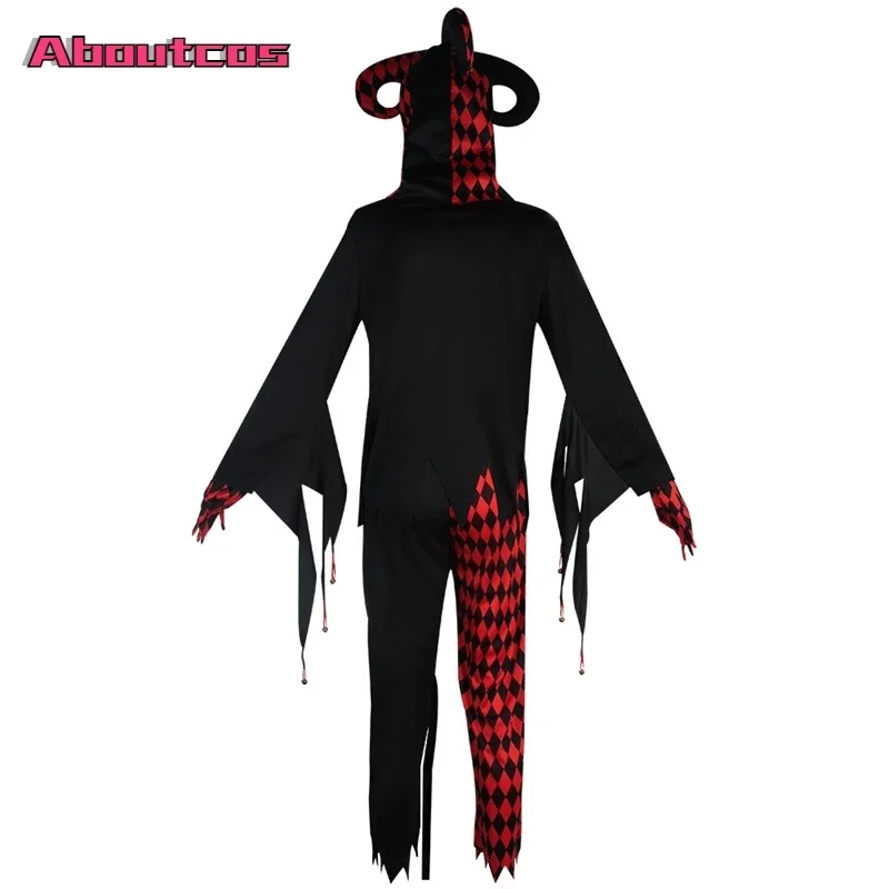 Aboutcos Adult Scary Bloody Clown Halloween Costume Men Evil Horror Clown Dress Up Party Role Play for Male