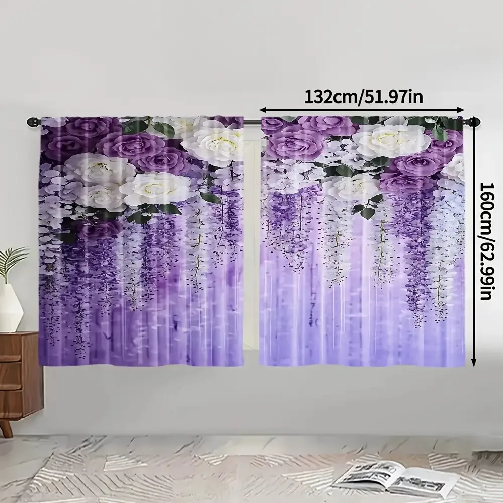 2PCS Lavender Floral Blackout Curtains – Purple Lilac Print, Thermal Insulated for Bedroom Living Room Decor