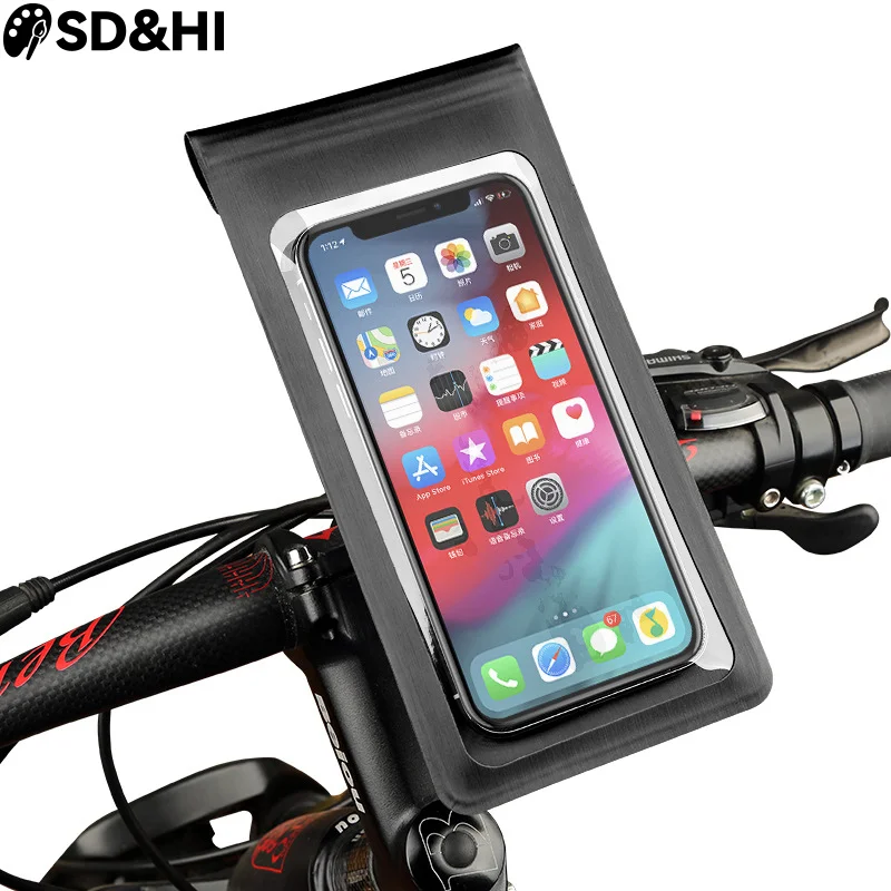 

Bike Holder Waterproof Pouch Bag Bicycle Phone Case TPU Touchscreen with Rain Cover Handlebar Mirror Motorcycle Stand Mount