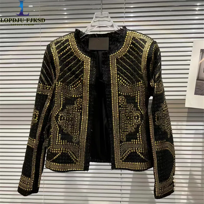 

Women's Fashion Coats, Spliced Jacket,O-Neck , Casual ,Loose Open Stitch Outerwear, Female Clothing ,Autumn, Winter, New,2024