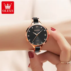 OLEVS Brand Fashion Women Watch Black Ceramics Band Bracelet Ladies Watches Quartz Female Clock Dropshipping Relogio