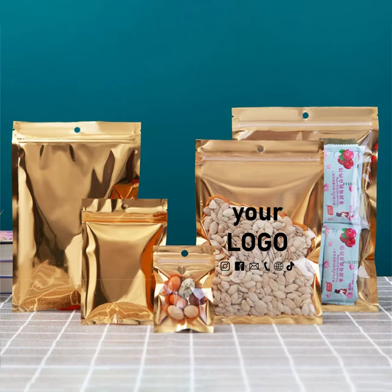 Food Snacks Logos - Customizable LOGO Gold Aluminum Foil Self-Sealing