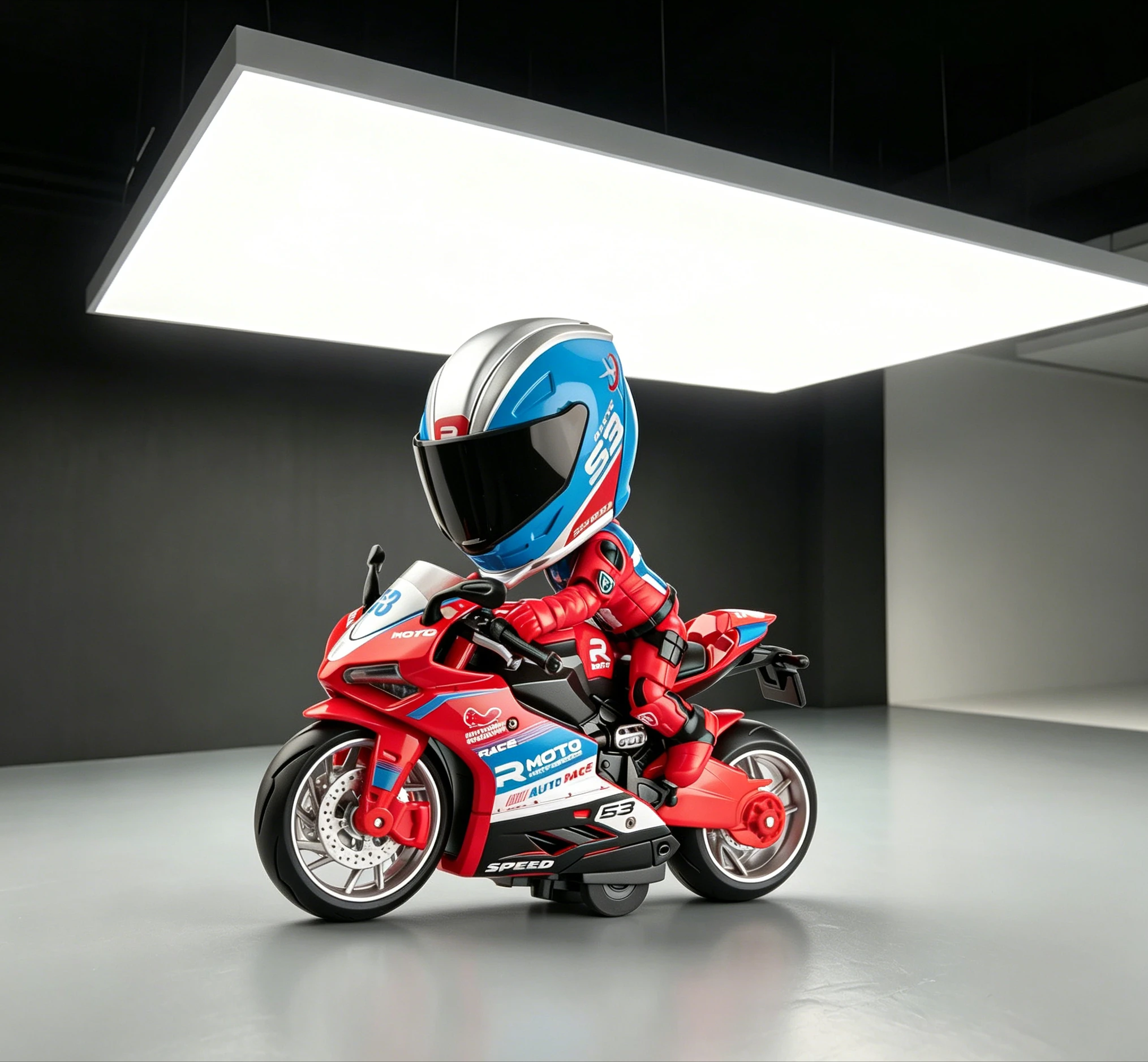 

1:12 Chibi Ducati Motorcycle Model with No.53 Helmet Figure, Kids Collectible Toy Ornament Gift