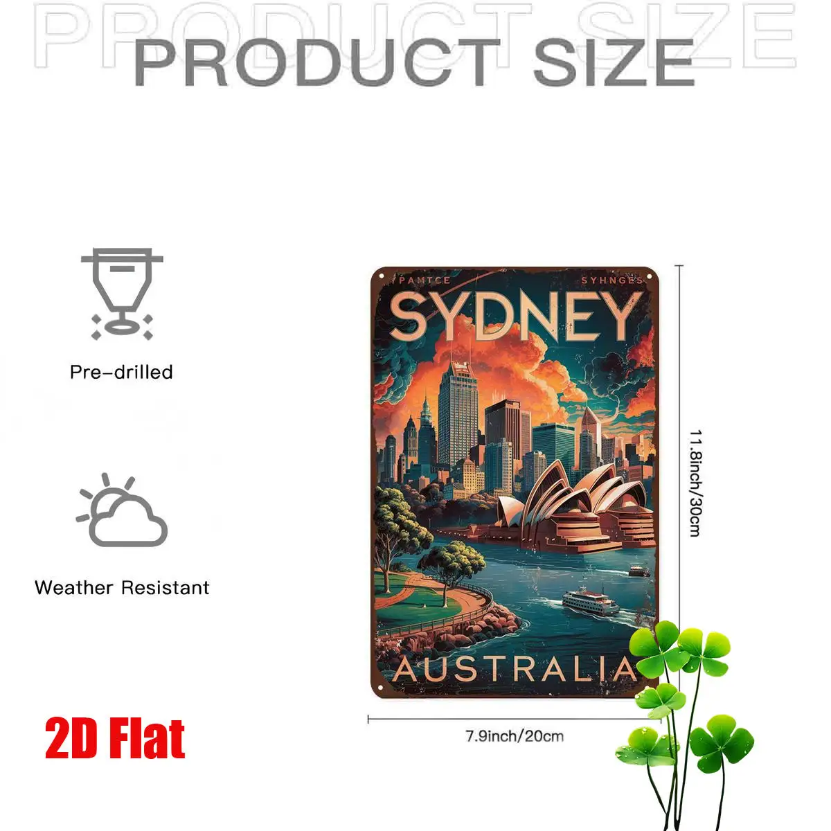 Vintage City Quote Aluminum Sign 2D Flat 1pc, Retro Sydney Australia Travel Wall Art 20.32X30.48cm