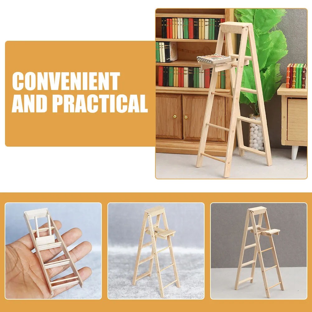 Miniature Wood Ladder Natural Finish Mini House Accessory for DIY Landscape Garden Ornament Mini Wooden Ladder Decor