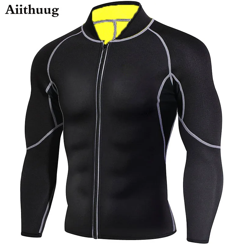 Aiithuug-traje de Sauna de neopreno para hombre, camisa de entrenamiento para pérdida de peso, moldeador de cuerpo, chaqueta de Fitness, Top de gimnasio, ropa moldeadora de manga larga