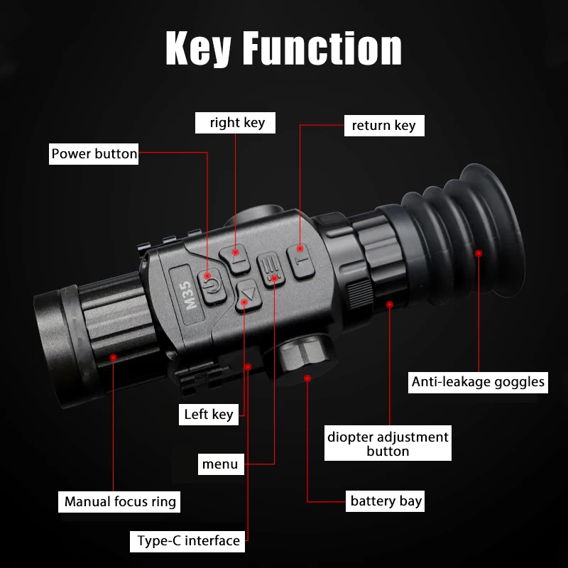 RLS-M35/50LRF Thermal Camera for Hunting Monocular Adjustable Focus Infrared Lens Thermal Socpe Night Sight Outdoor Observation