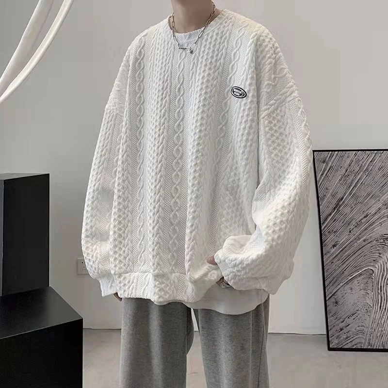 

3d Texture Knitted Oversize Korean Fashion Casual 2022 Women Loose New Hoodie Long Sleeve Summer Spring Clothes Men Harajuku Top