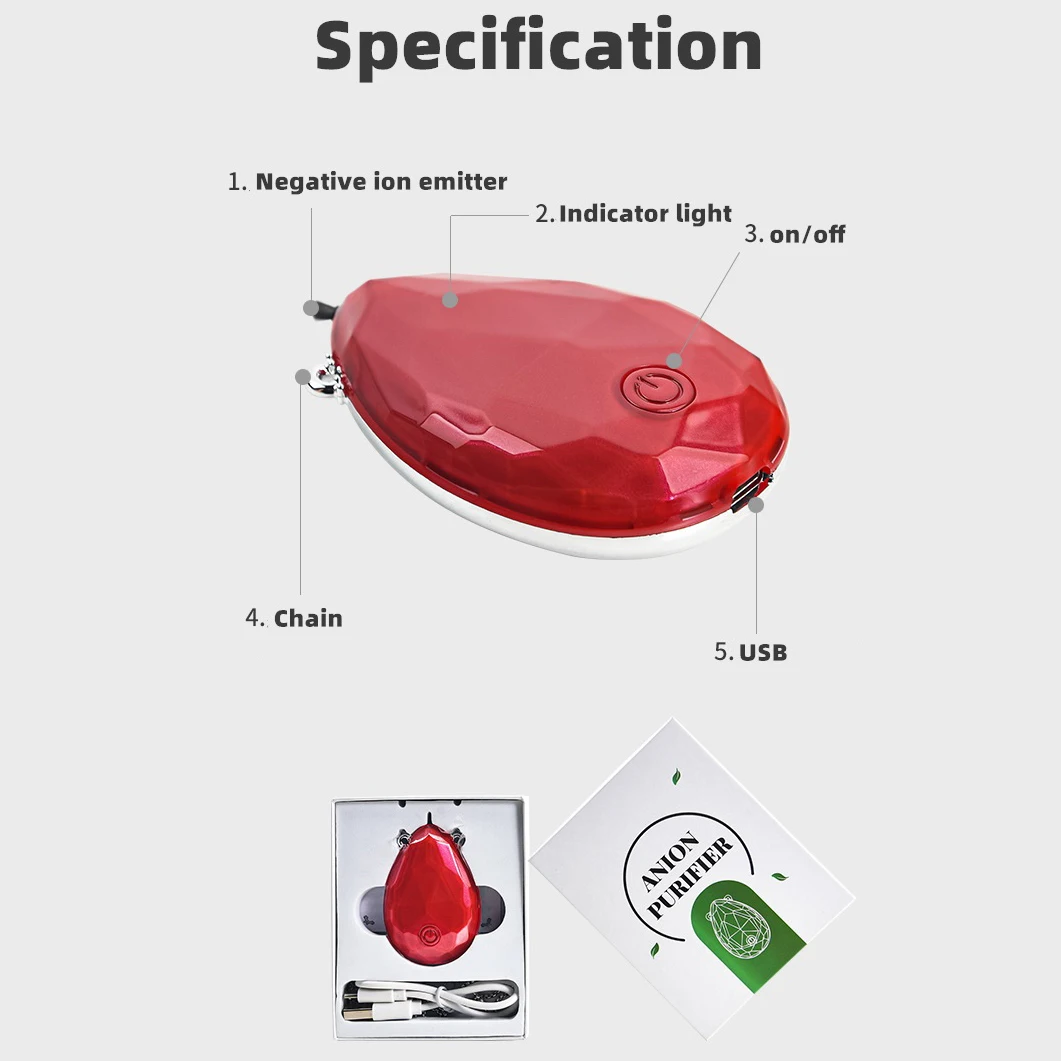 Purificateur d'air portable pour adultes et enfants, mini collier personnel, désodorisant, ioniseur, ions négatifs, faible bruit