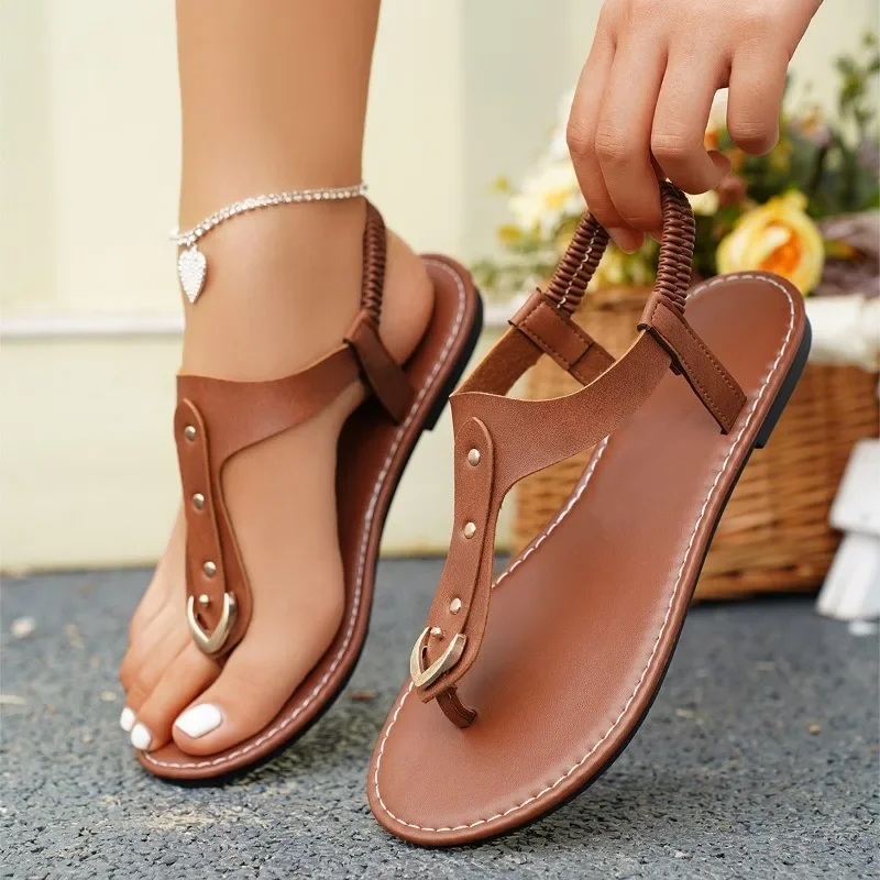 Woman Flat Sandals PU Women\'s Shoes Buckle Foreign Trade Comfortable Nationality Wind Summer Sandals