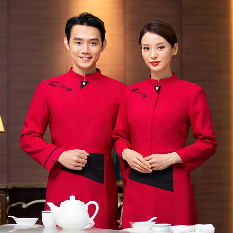 

Hotel Work Uniforms Autumn Winter Women Hot Pot Restaurant BBQ Restaurant Tea House Chinese Style Waiter Long Sleeve Unisex