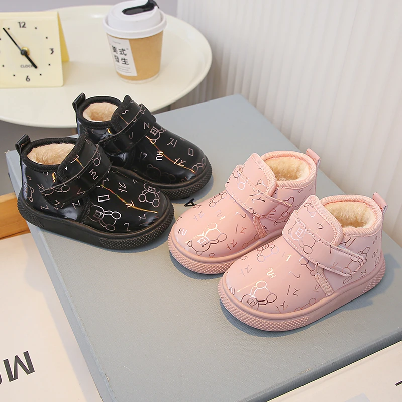 الأطفال أحذية الثلوج 1-12 سنة الوردي مبطن سميكة الفتيان الفتيات أحذية قطنية الشتاء لينة عدم الانزلاق الاطفال طفل أحذية مشي #5