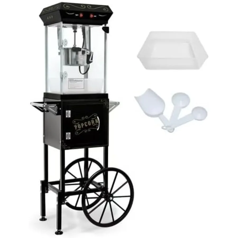 آلة صنع الفشار التجارية مع عربة 8 أوقية وعاء الفولاذ المقاوم للصدأ خمر صانع الفشار مع عجلات خزائن ملعقة زيت للمنزل