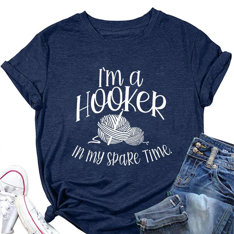 Summer new casual short-sleeved T-shirt I'M a Hooker in My print loose women's crew neck top with all fashion pullover