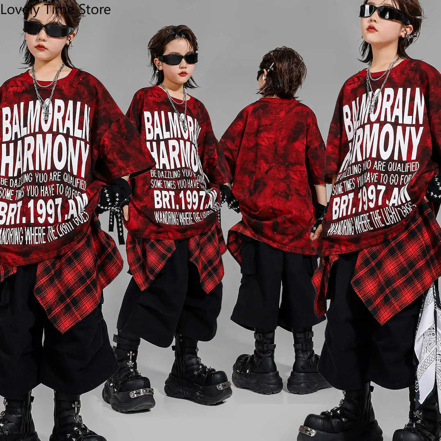 

Boys Hip Hop Cool Letters Loose T-shirt Cargo Shorts Girls K-pop Street Dance ‌Costumes Children Streetwear Kids Clothes Sets