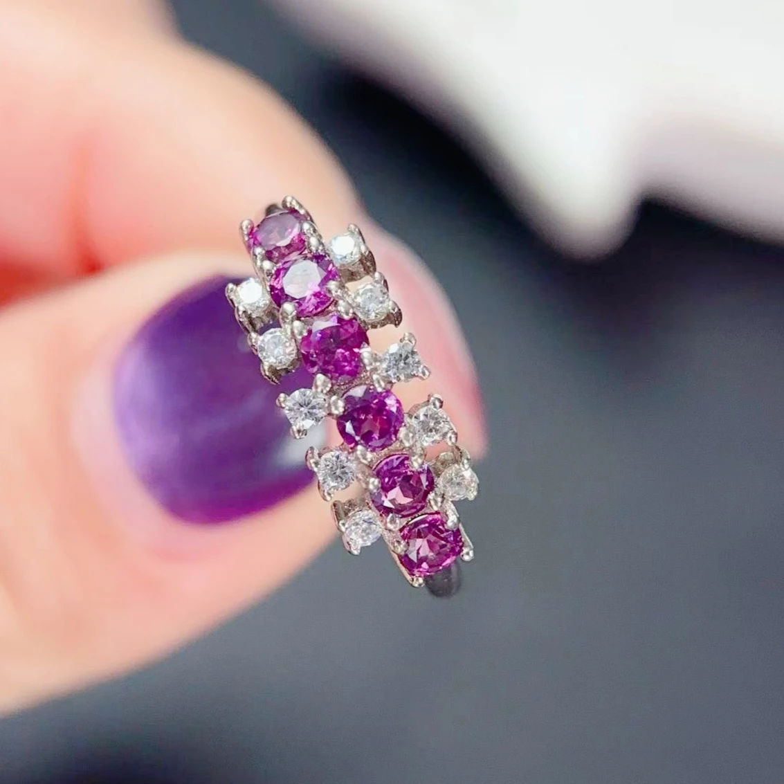 925 Silver Designer Ring for Women Natural Garnet Ring 3mm 0.6ct Genuine Pyrope Garnet Silver Jewelry with Certificate
