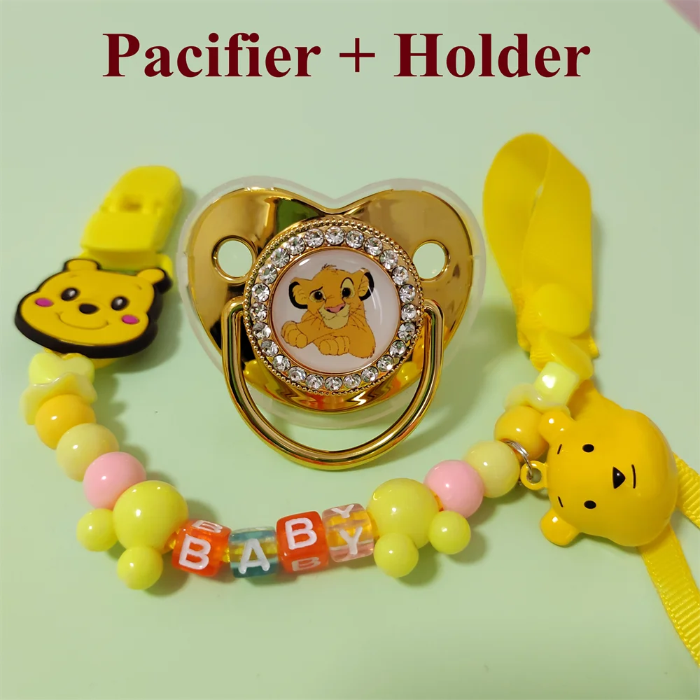 [1 Set] Disney Hot Sale Baby Pacifier With Beaded Chain Clip For Newborn Boys Girl BPA Free Luxury Bling Fake Pacifier Chupeta