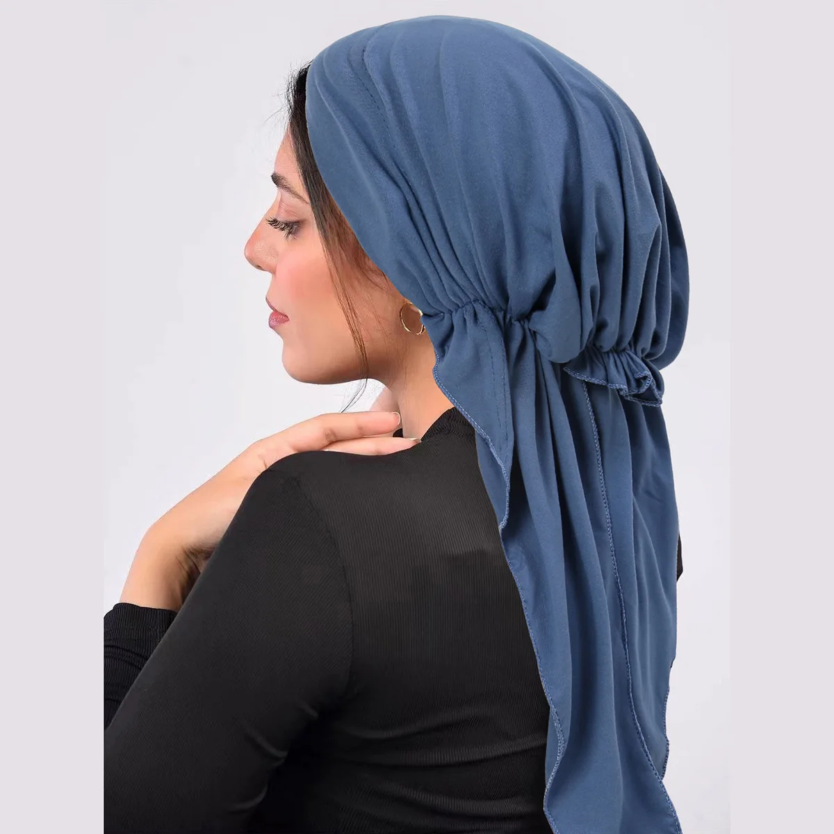 Nuevas señoras de Color sólido Hijab sombrero curvo lijado gorra de cola larga y larga dos colas avión Hijab Underscarf gorras turbantes para mujeres