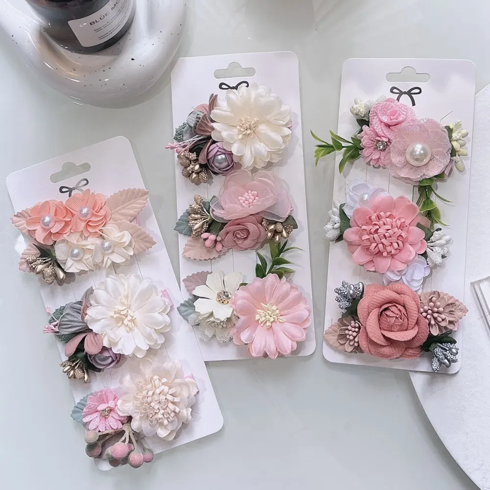 3Pcs/Set Artificial Flower Hair Clip For Kids Girls Hairpins Cute Pink Flowers Barrettes Hair Decorate Headwear Hair Accessories